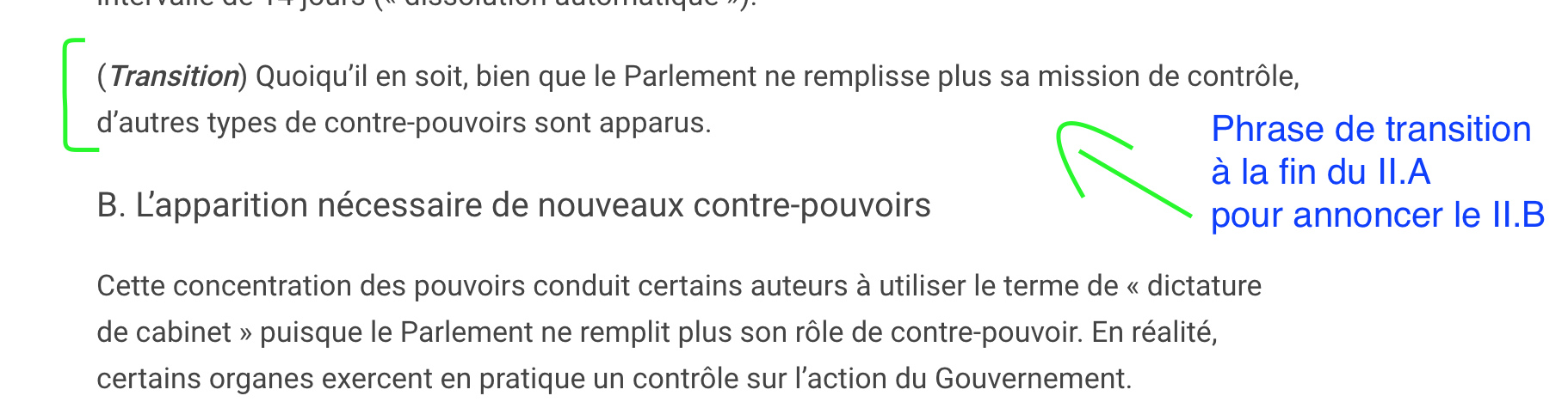 Phrase de transition dissertation juridique