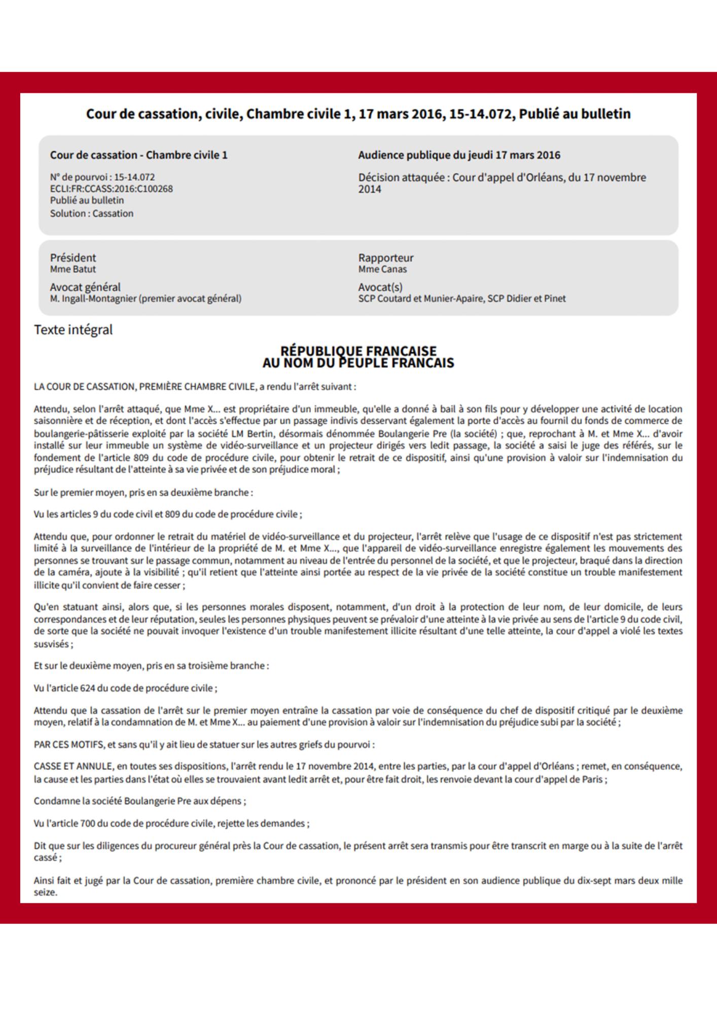 Analyse darret Cour de cassation 17 mars 2016