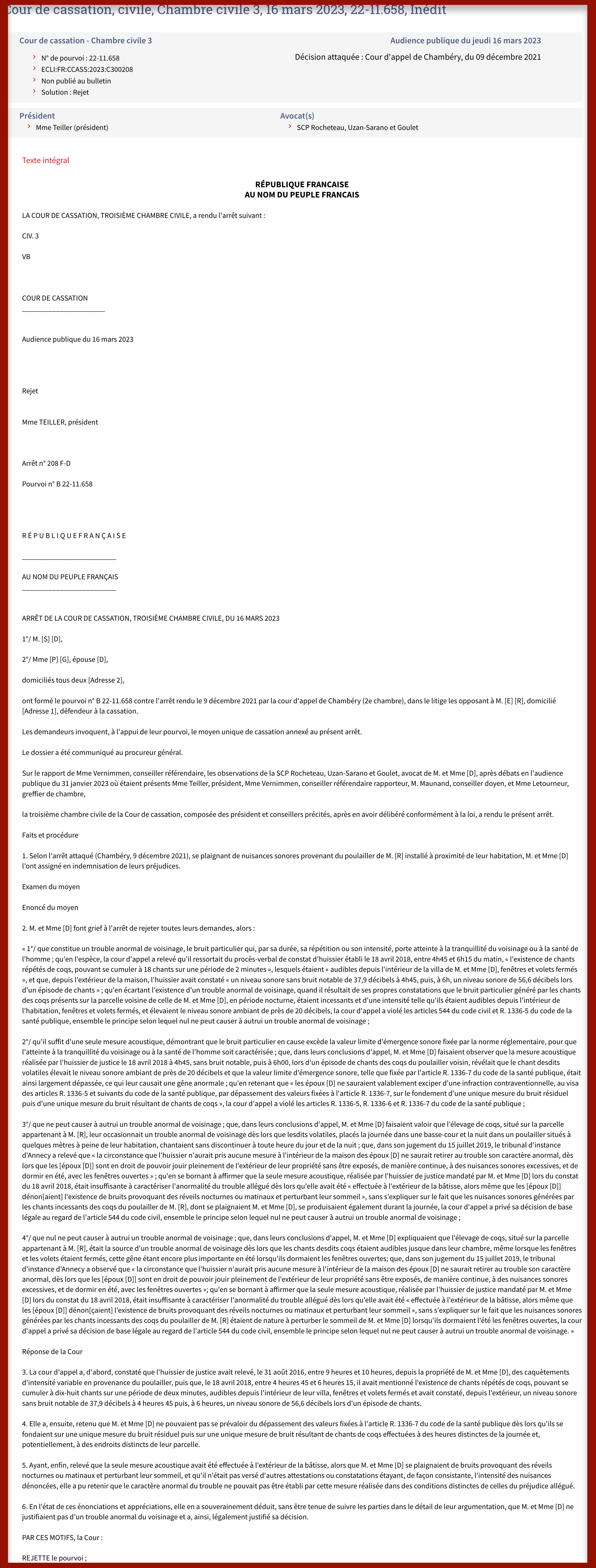 Cour de cassation civile Chambre civile 3 16 mars 2023 22 11.658
