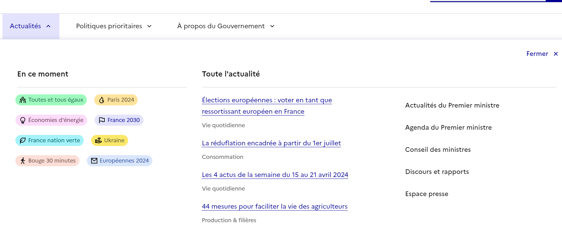 Actualite gouvernement
