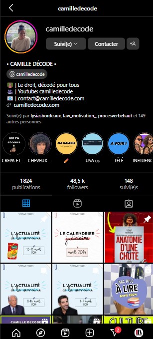 Camille decode instagram veille juridique