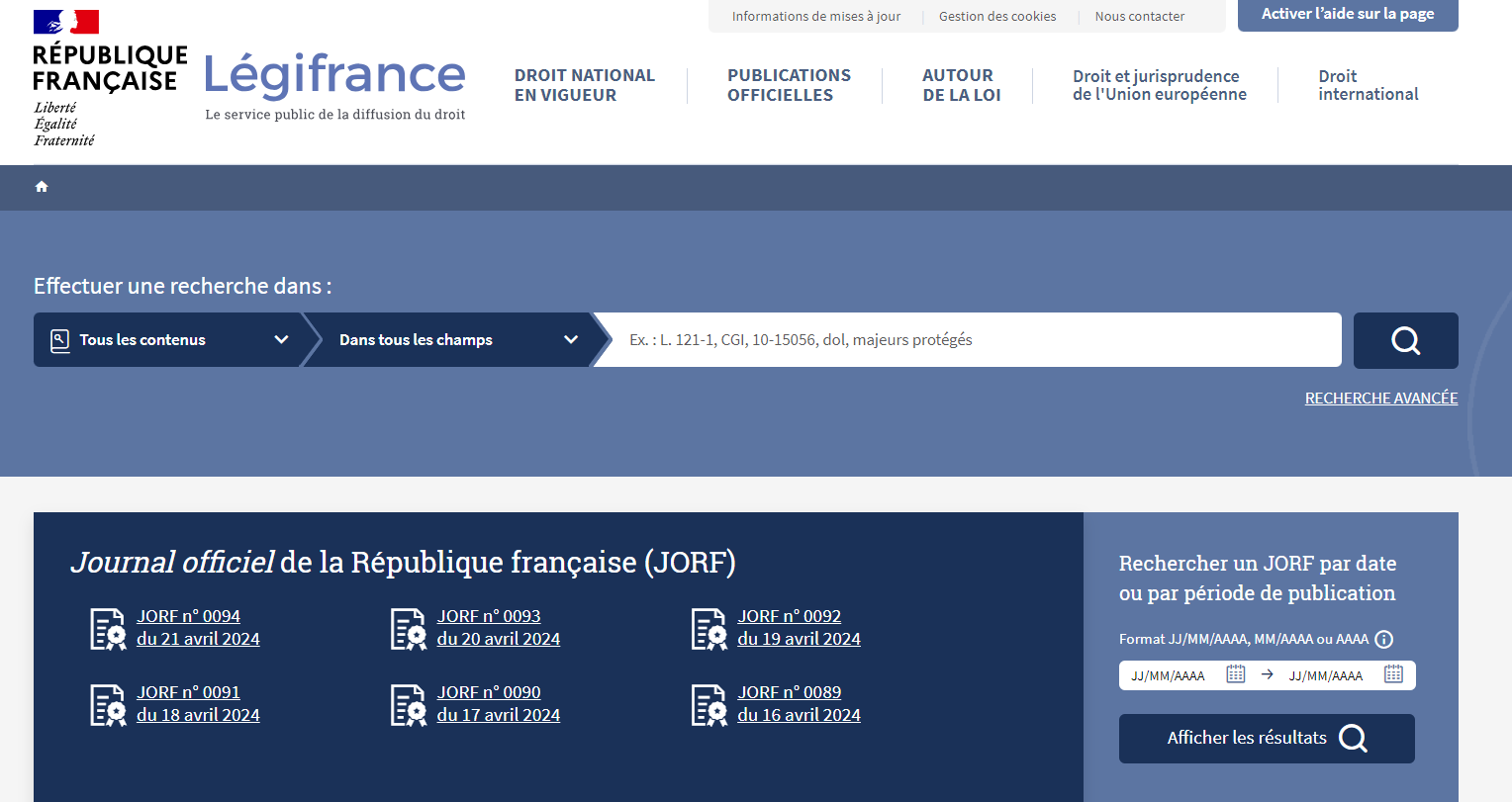 Legifrance actualite juridique