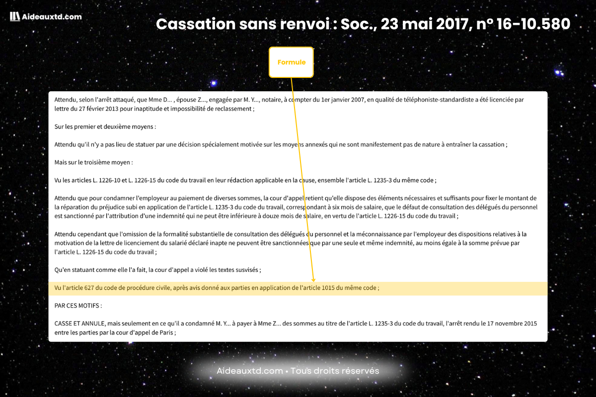Exemple 2 cassation sans renvoi