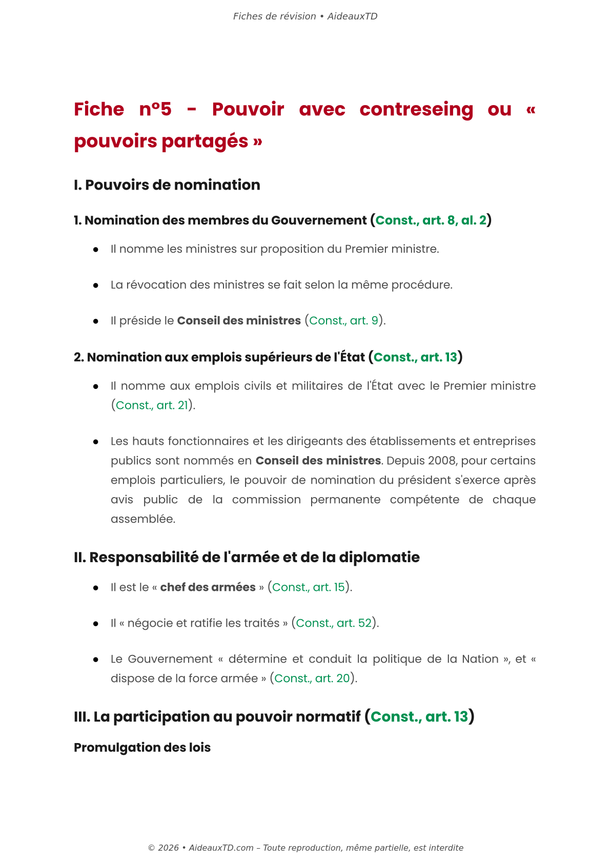 Fiches de révision — Droit constitutionnel (S2)