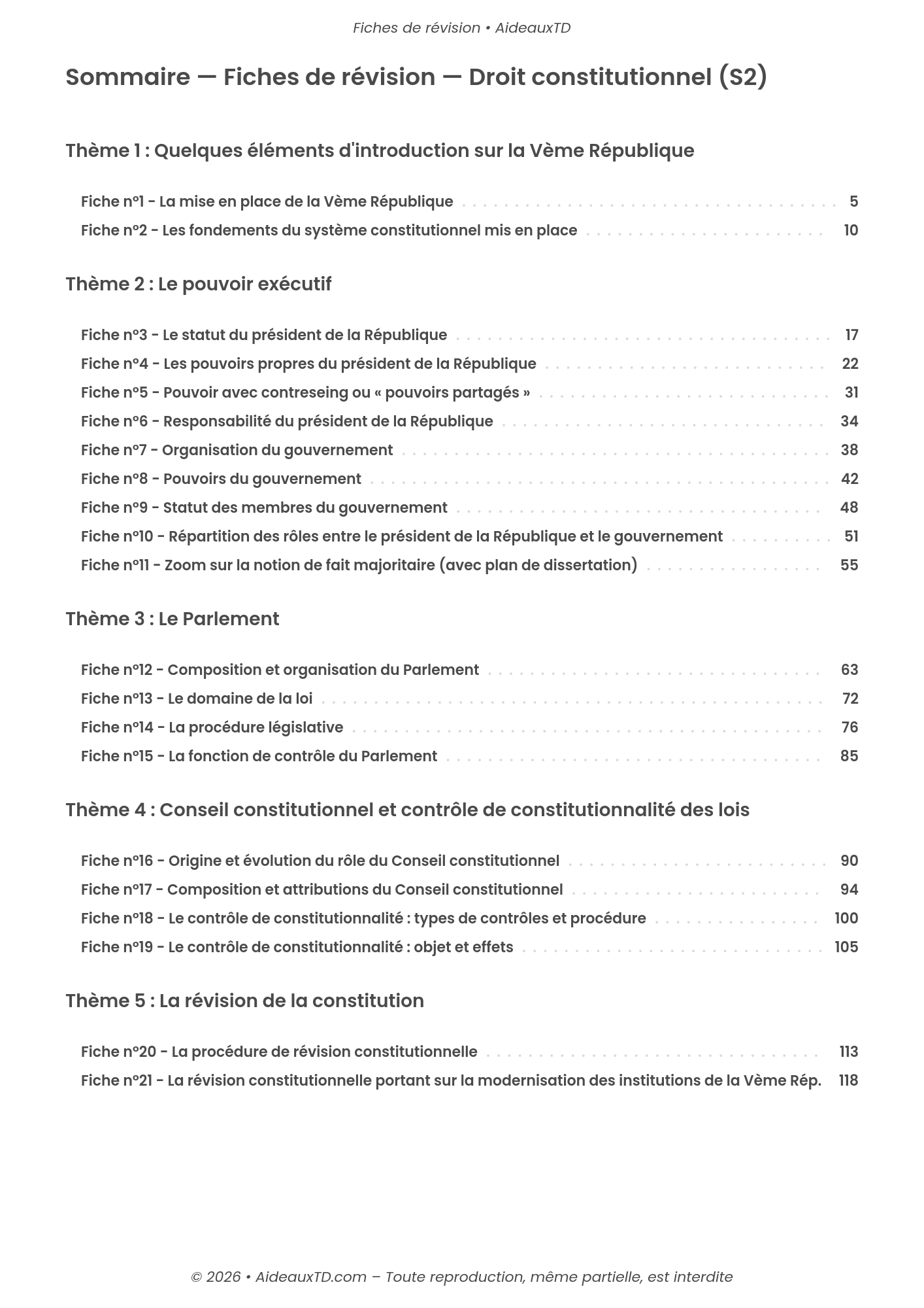 Fiches de révision — Droit constitutionnel (S2)