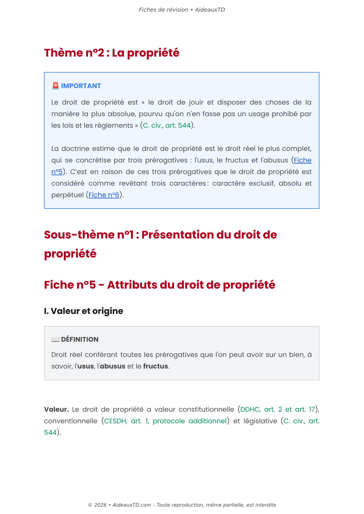 Fiches de révision — Droit des biens
