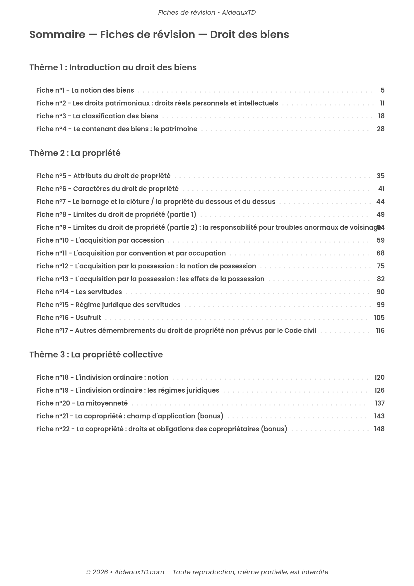 Fiches de révision — Droit des biens