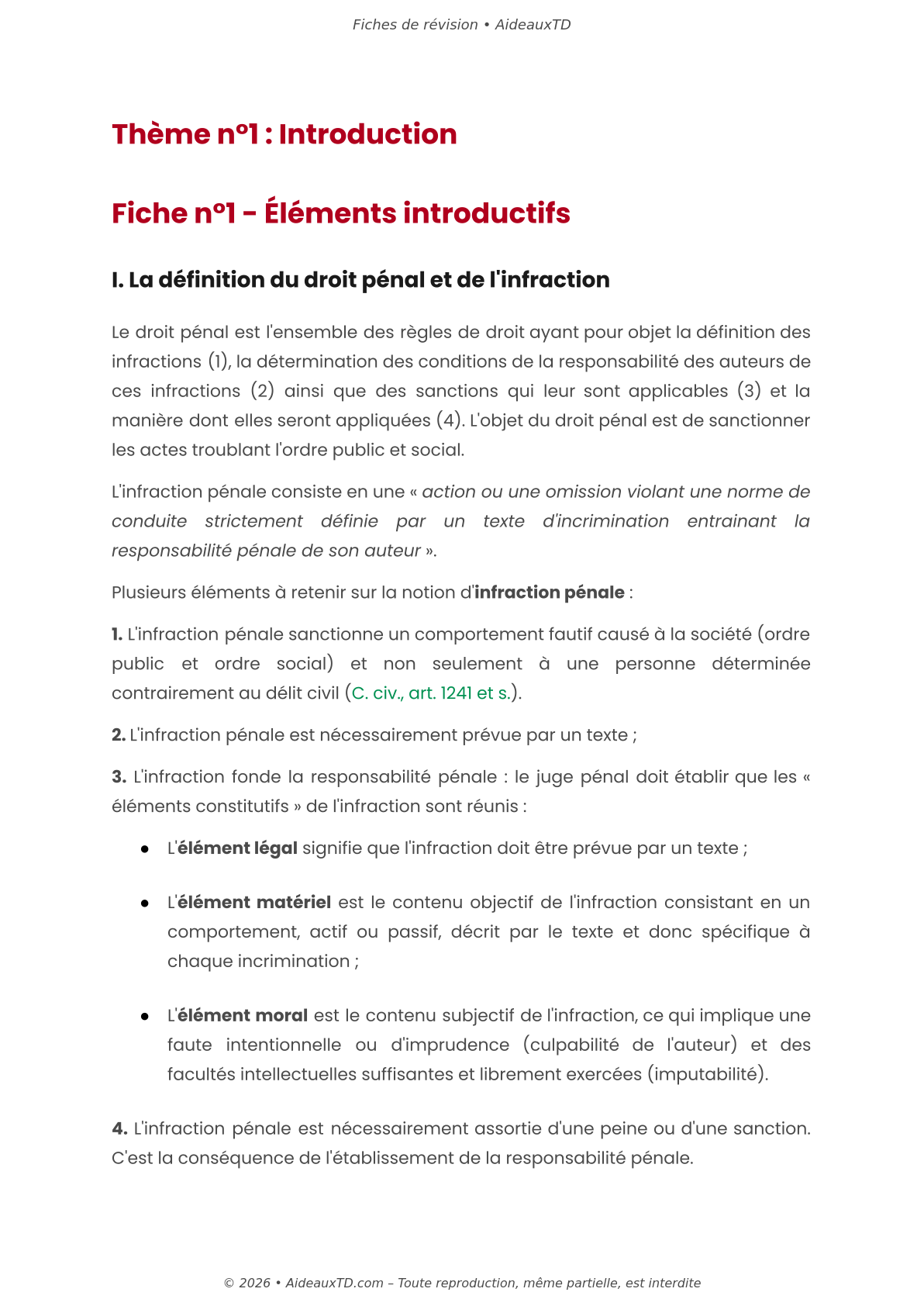 Fiches de révision — Droit pénal général
