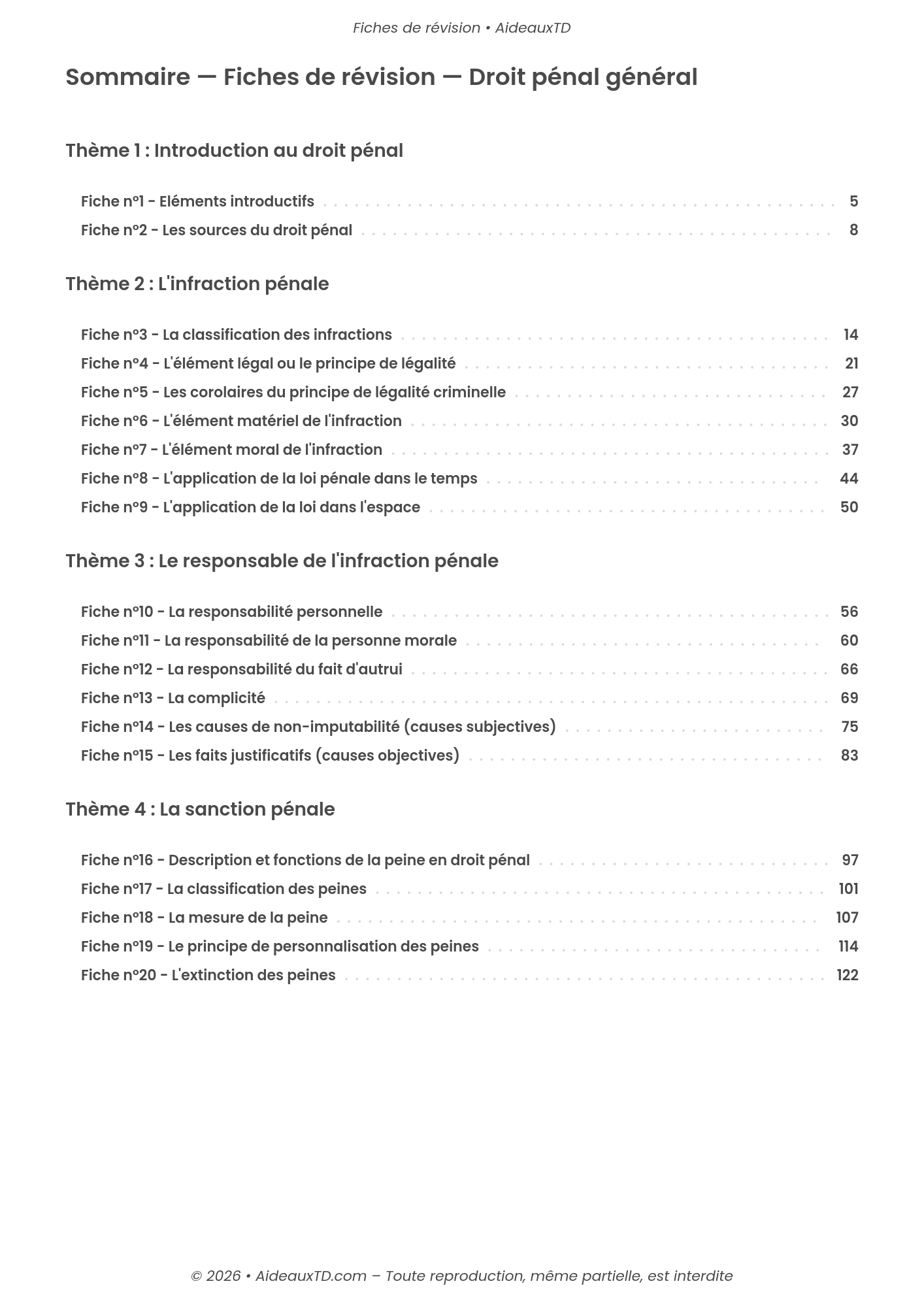 Fiches de révision — Droit pénal général