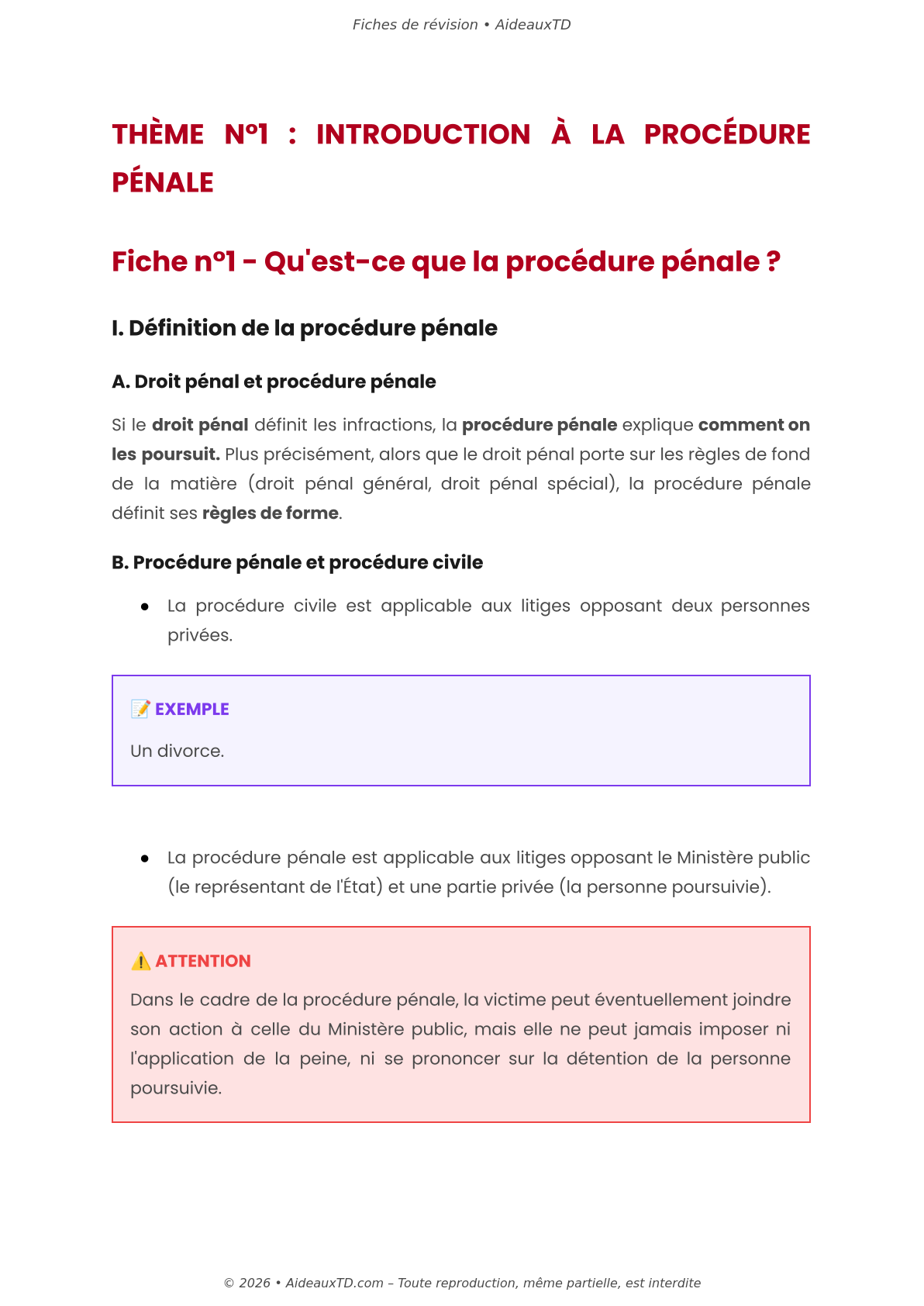 Fiches de révision — Procédure pénale