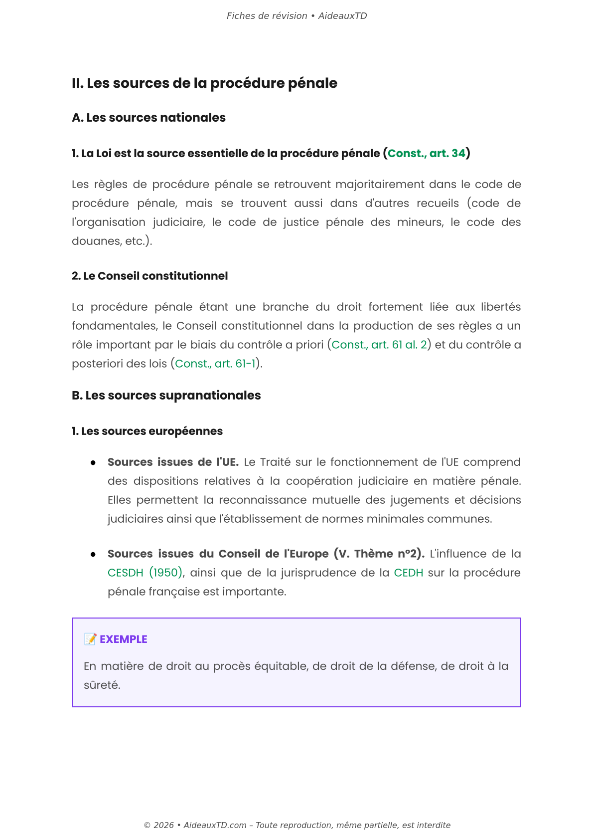 Fiches de révision — Procédure pénale