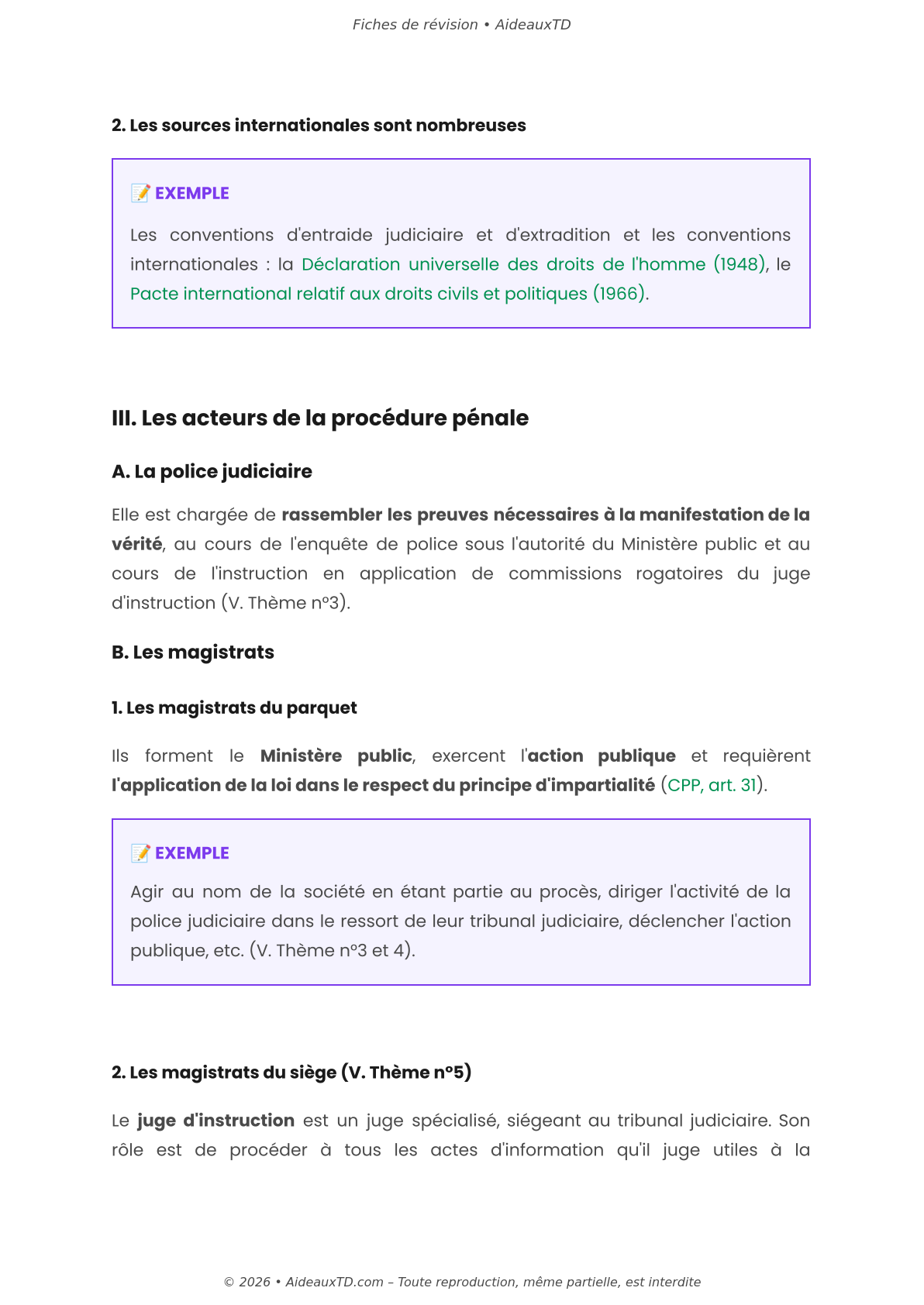 Fiches de révision — Procédure pénale