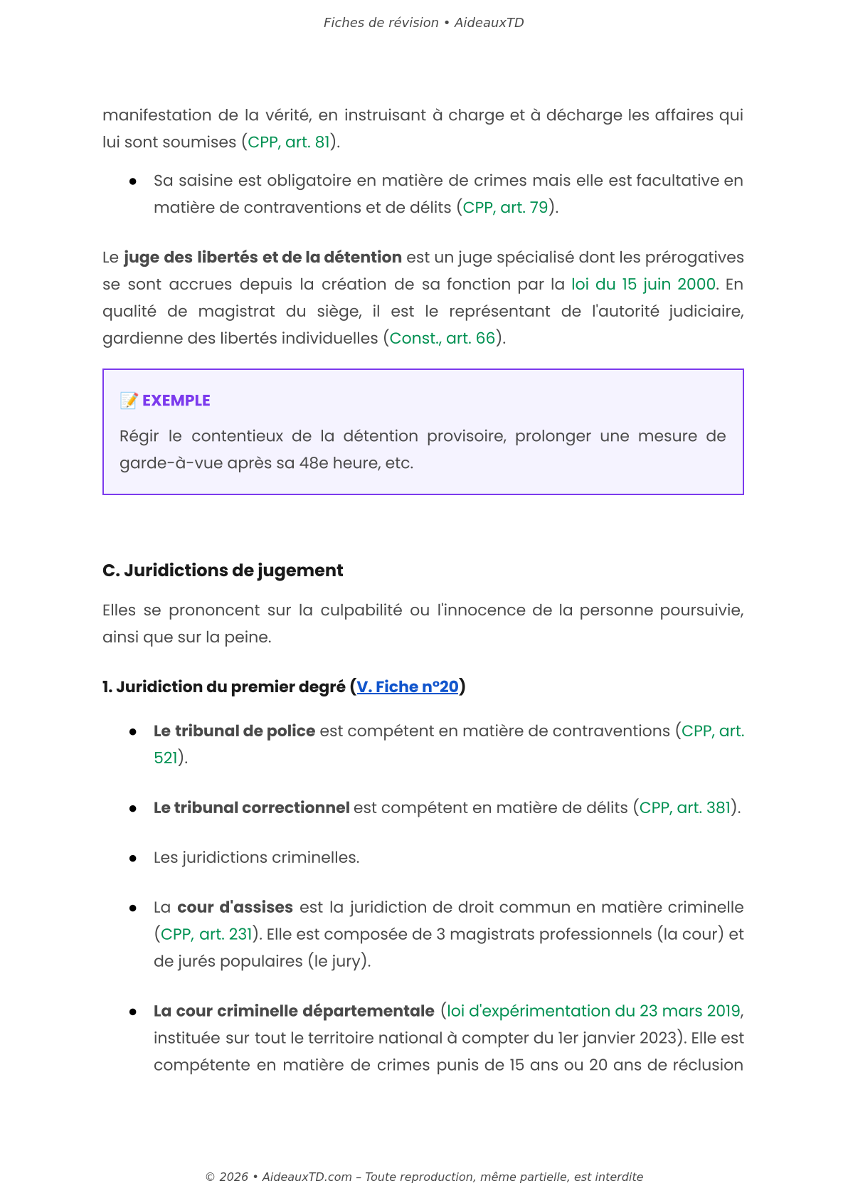 Fiches de révision — Procédure pénale