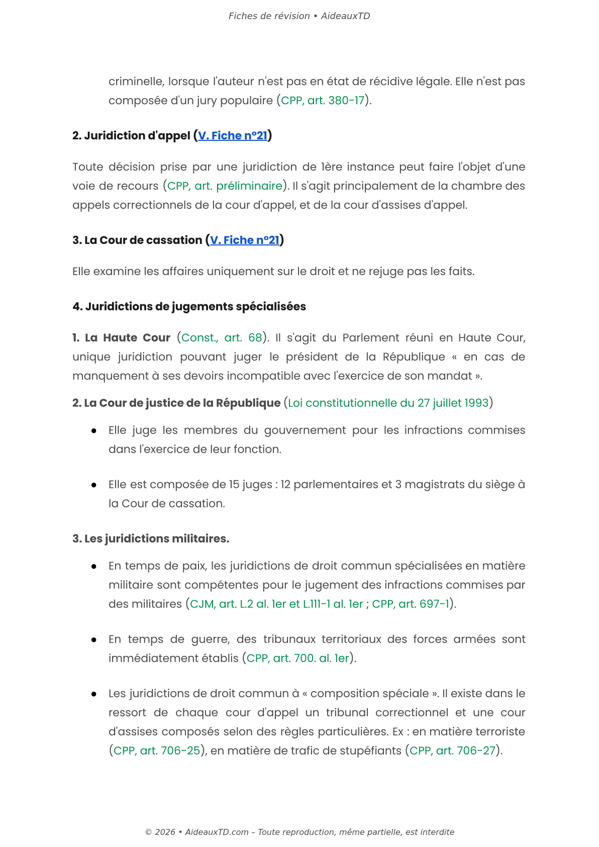 Fiches de révision — Procédure pénale