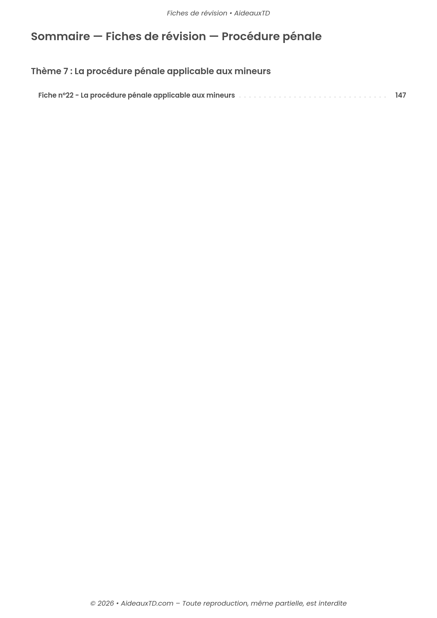 Fiches de révision — Procédure pénale